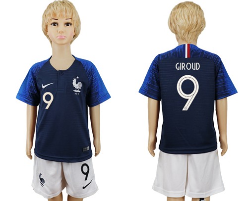 France #9 Giroud Home Kid Soccer Country Jersey - Click Image to Close